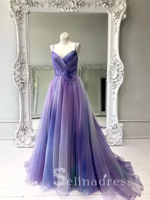 A-line Spaghetti Straps Ombre Prom Dresses Long Formal Gowns Colorful Evening Dress With Ruffles SED149