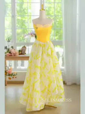 A-line Sweetheart Long Prom Dress Yellow Evening Dresses #ALI0030