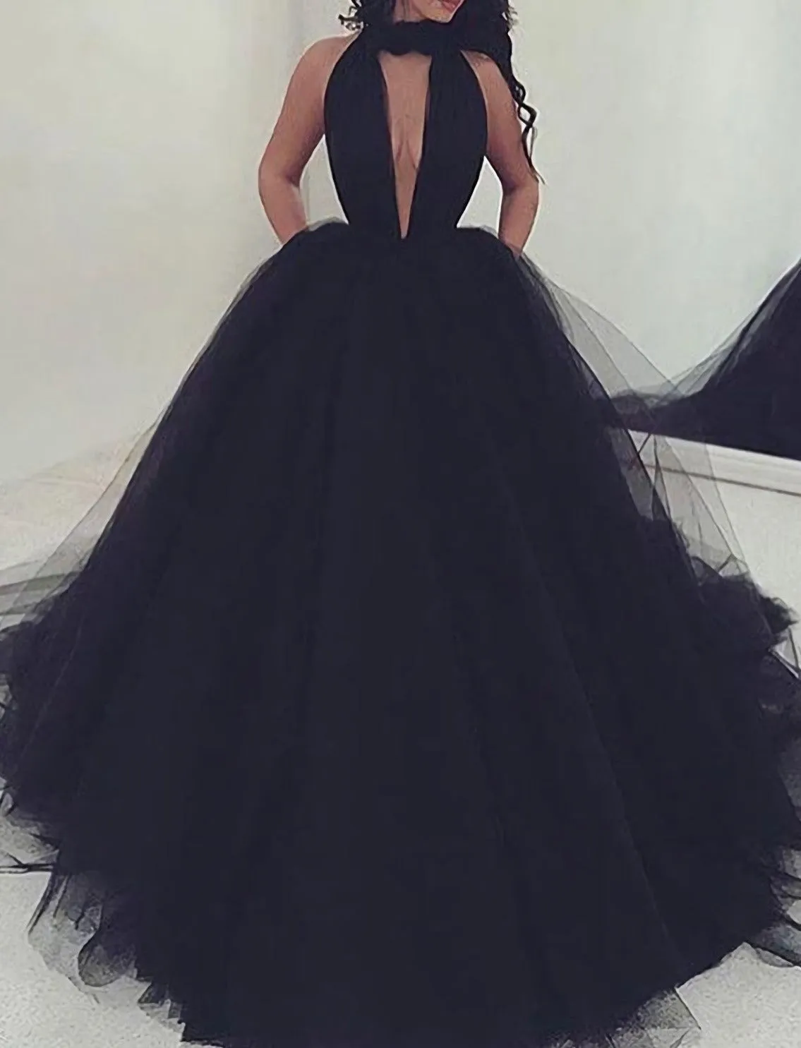 Black Sexy Tulle Foemal Prom Dresses