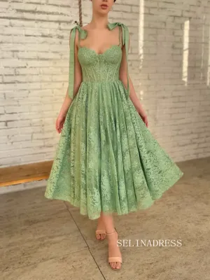 Cheap Green Lace Short Prom Dress Tea Length Homecoming Dress Formal Dresses jkw037