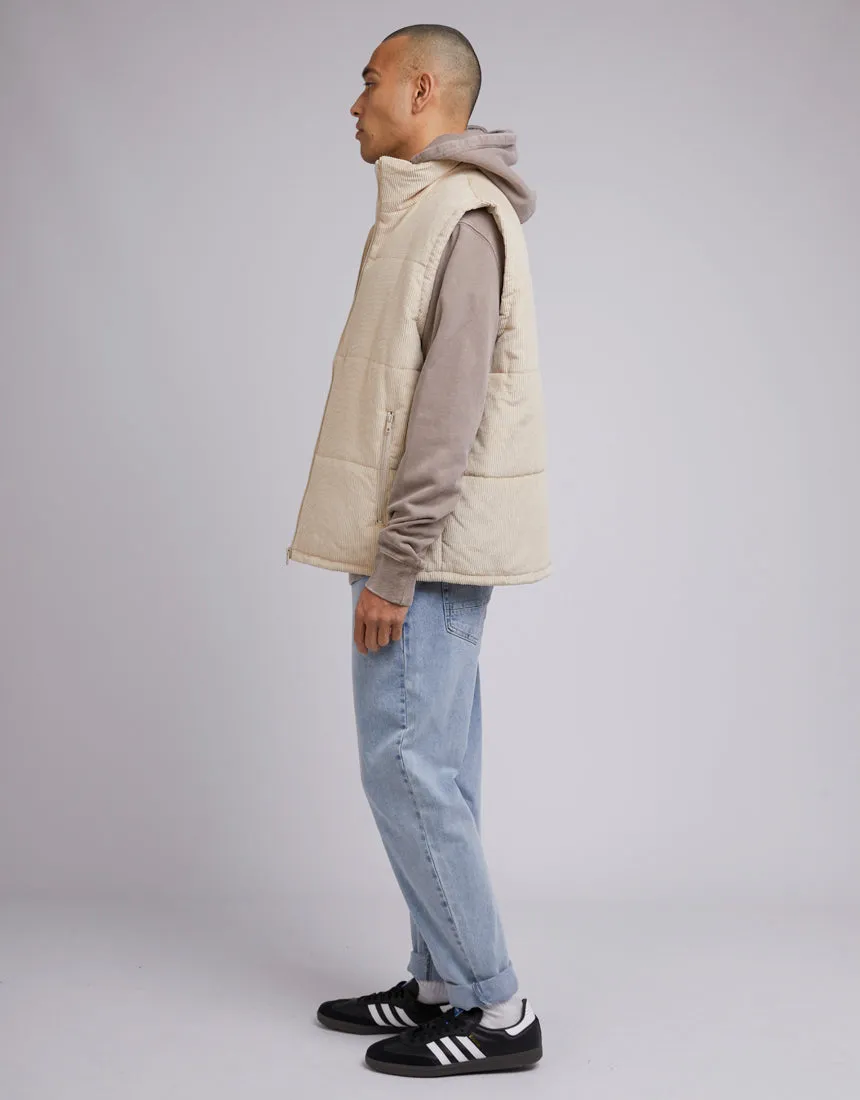 Cord Puffer Vest Tan