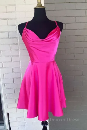 Cowl Neck Short Pink Prom Dresses Short Pink Graduation Homecoming Dresses