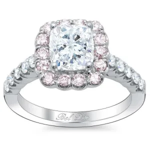 Cushion Engagement Ring with Pink Diamond Halo