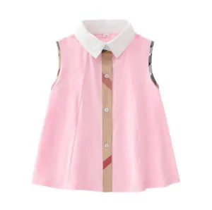 Cute Baby Girls Plaid Shirt Dresses Summer Kids Sleeveless Vest Dress Cotton Children Turn-Down Collar Skirts Girl Dress 1-6 Years