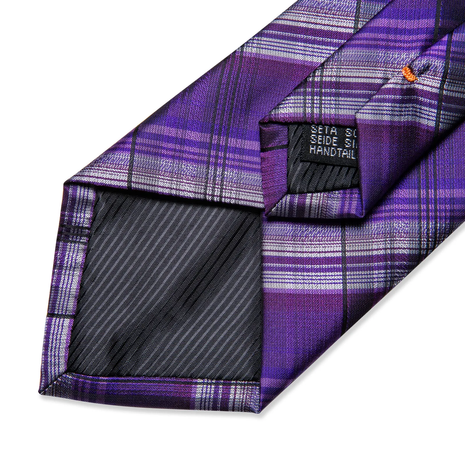 DiBanGu Men's Tie Purple Black Stripe Silk Tie Pocket Square Cufflinks Set