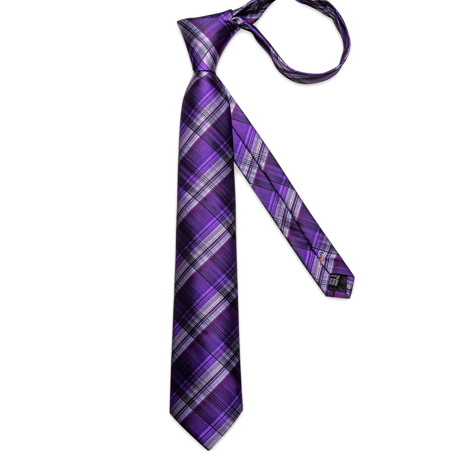 DiBanGu Men's Tie Purple Black Stripe Silk Tie Pocket Square Cufflinks Set