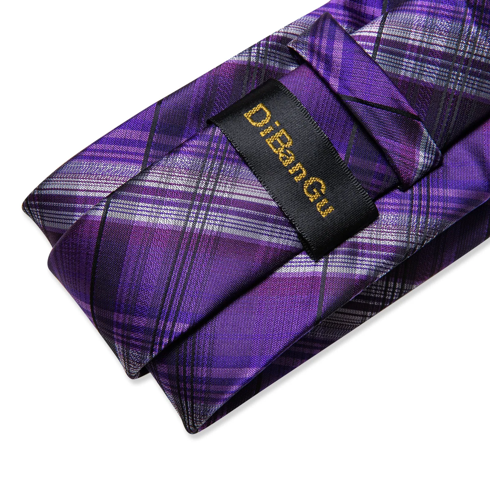 DiBanGu Men's Tie Purple Black Stripe Silk Tie Pocket Square Cufflinks Set