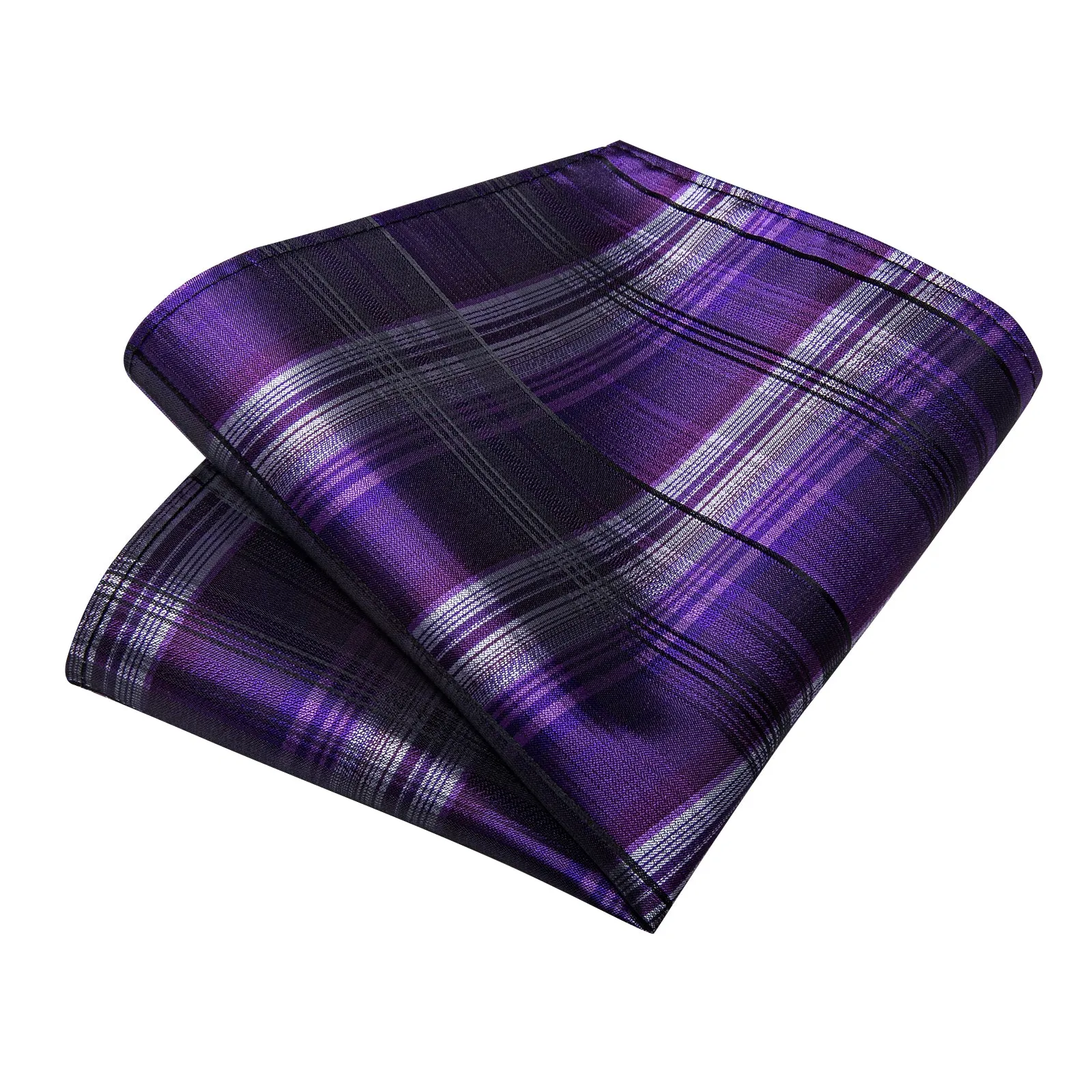 DiBanGu Men's Tie Purple Black Stripe Silk Tie Pocket Square Cufflinks Set