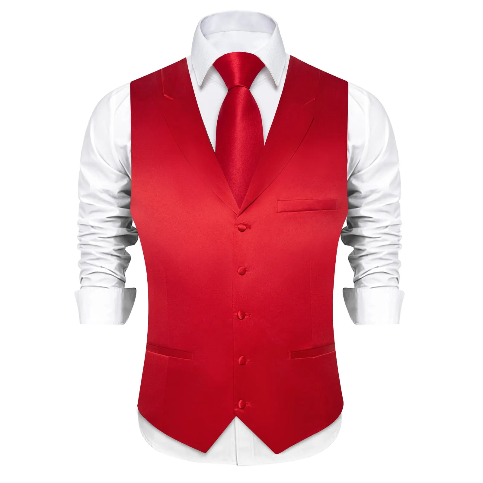 DiBanGu Tuxedo Waistcoat Rose Madder Red Solid Notched Collar Mens Business Casual Vest