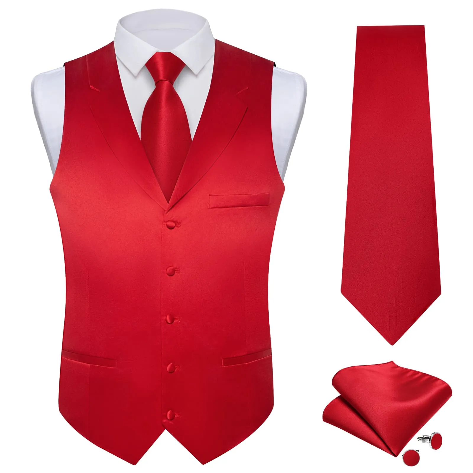 DiBanGu Tuxedo Waistcoat Rose Madder Red Solid Notched Collar Mens Business Casual Vest