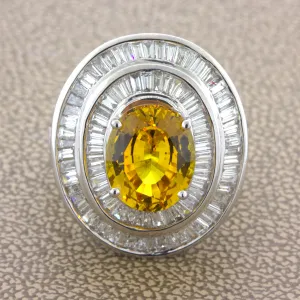 Fancy Yellow Sapphire Diamond Double-Halo 18K White Gold Ring