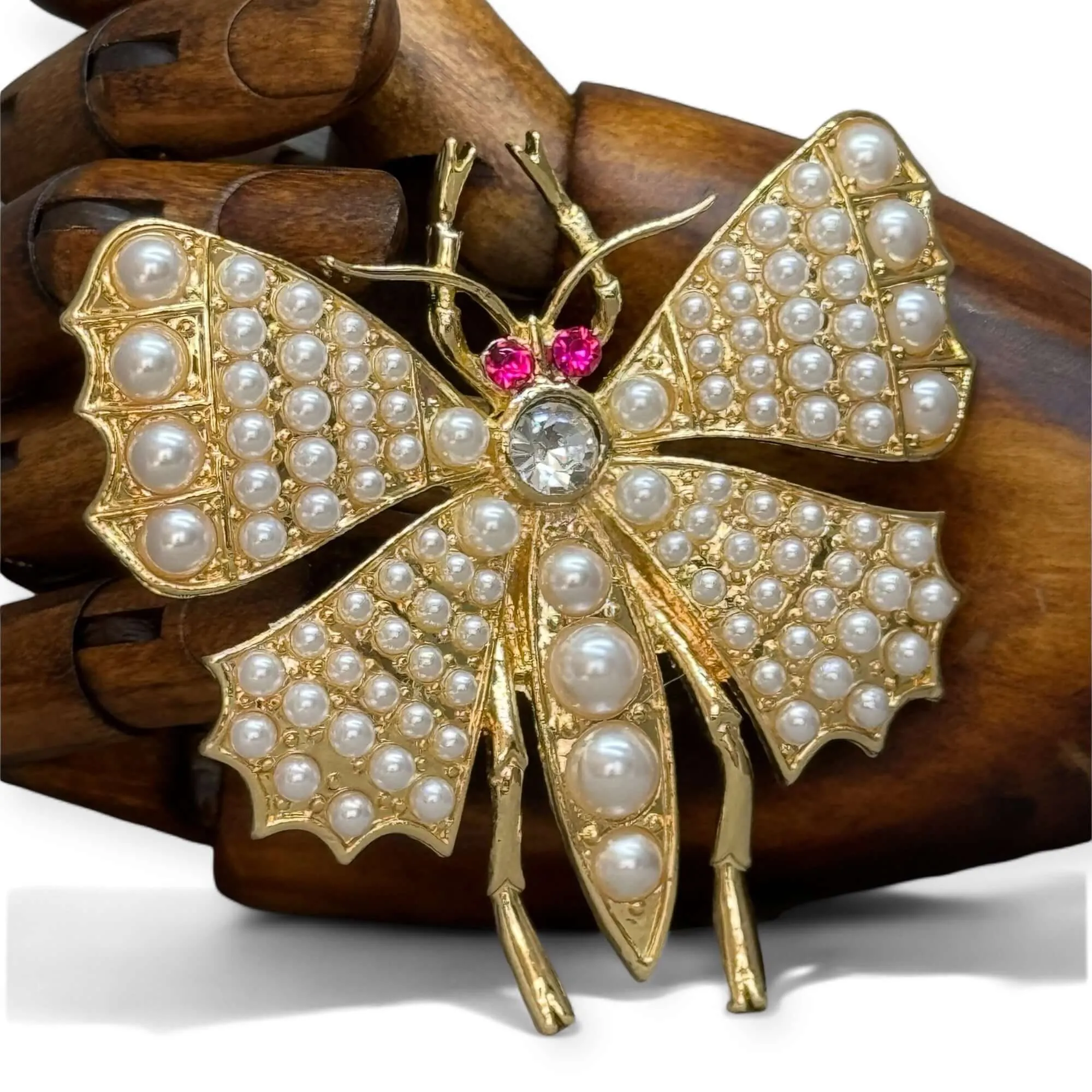 Faux Pearl Statement Butterfly Brooch