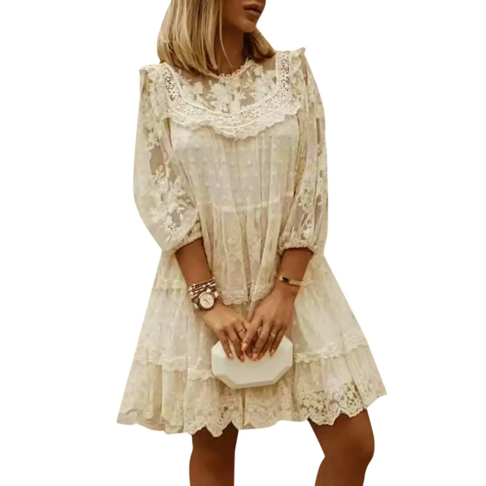 Floral Print Short Sleeves Lace Up Ruffles Fashion V Neck Short Wrap Mini Summer Dress