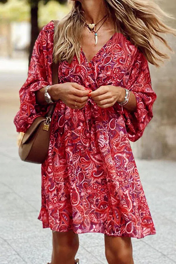 Floral V Neck Mini Dress