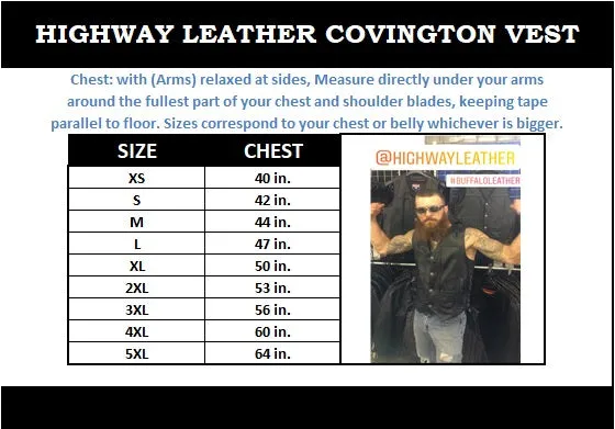 HL1018NKD Men Motorcycle Leather COVINGTON - Vest - Gun Pocket, Side Lace, Single panel back, Buffalo Nickle Snaps