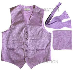 Men's paisley Tuxedo VEST Waistcoat_self tie bowtie & hankie set lavender