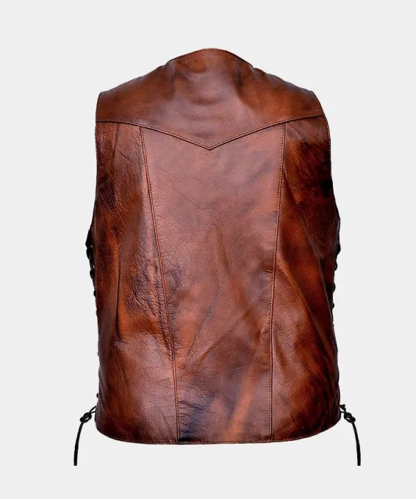 Men’s Ten Pocket CC Retro Brown Buffalo Hide Leather Vest