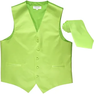 New Men's Formal Tuxedo Vest Waistcoat_Necktie solid wedding prom lime green