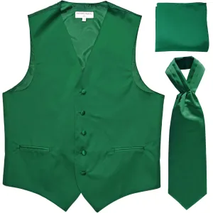 New Men's formal vest Tuxedo Waistcoat ascot hankie set wedding prom emerald green