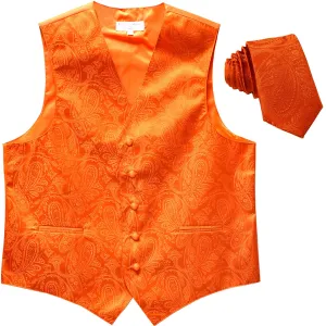 New Men's Formal Vest Tuxedo Waistcoat_2.5" skinny necktie paisley pattern orange