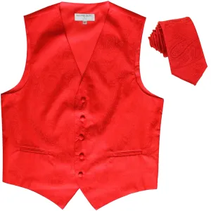 New Men's Formal Vest Tuxedo Waistcoat_2.5" skinny necktie paisley pattern red