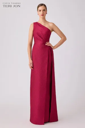 One Shoulder Jacquard Over Skirt Gown