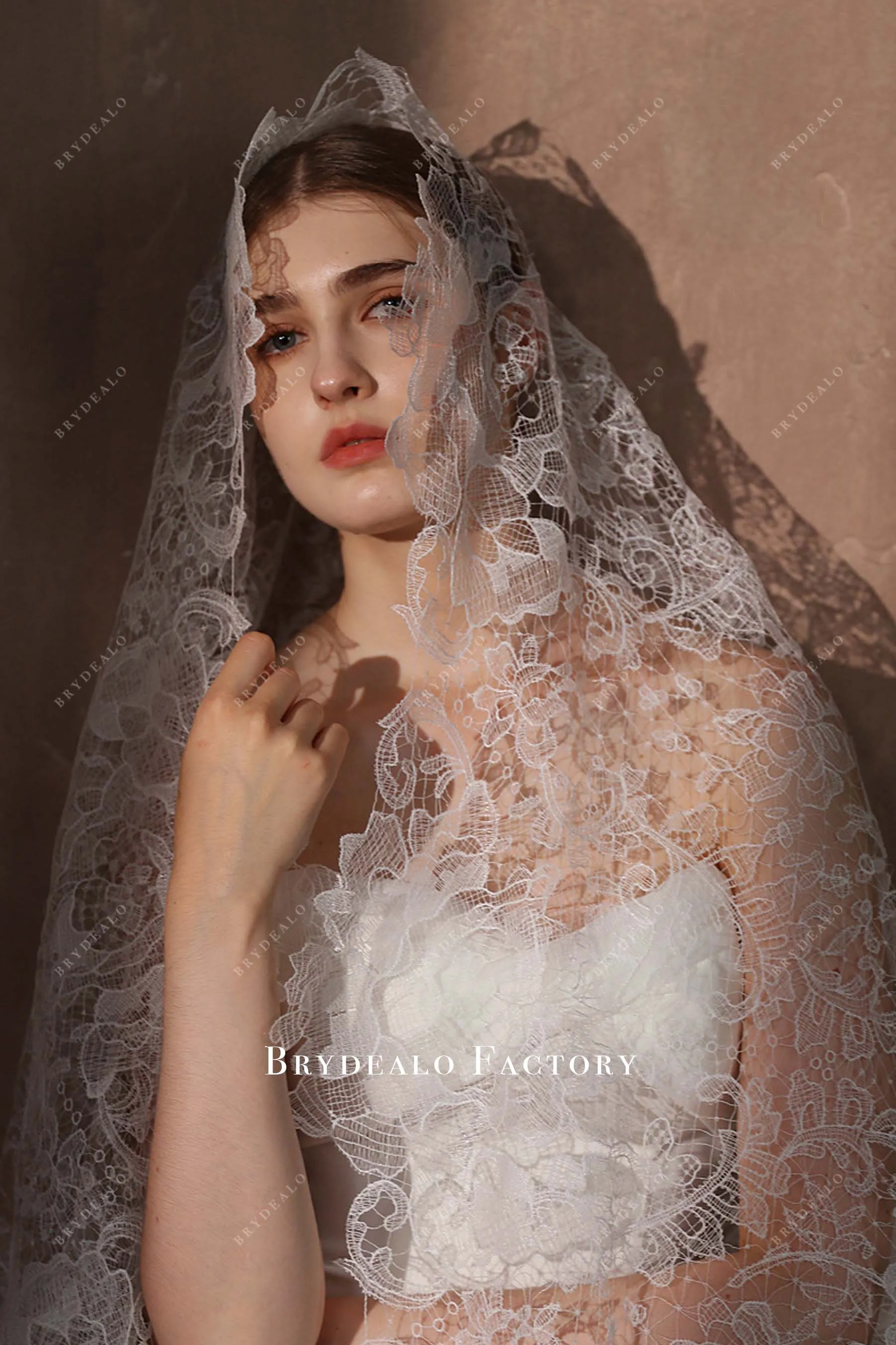 One Tier Vintage Lace Waltz Length Designer Bridal Veil