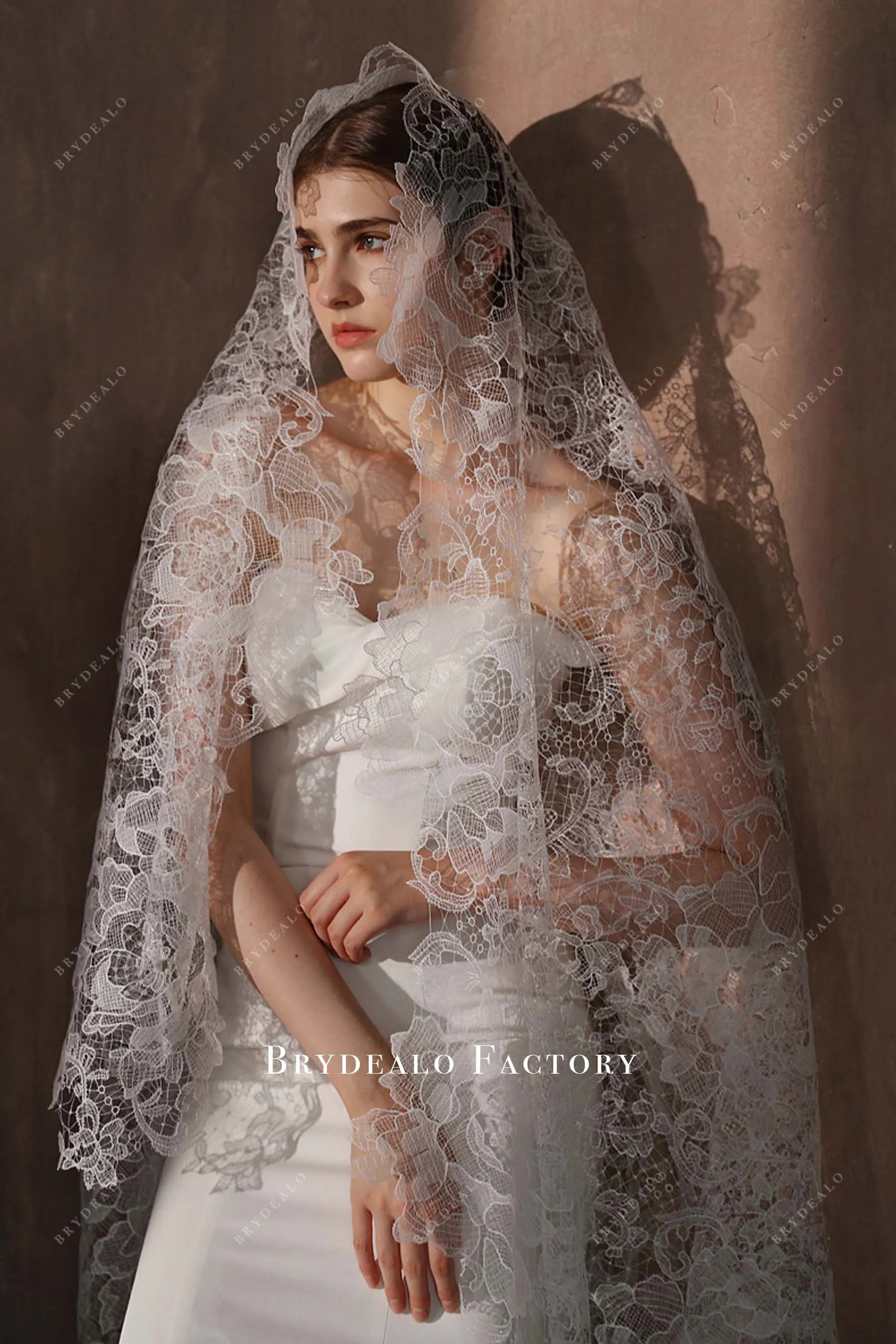 One Tier Vintage Lace Waltz Length Designer Bridal Veil