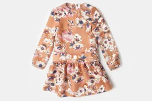 Peach Floral Printed Nancy Dress