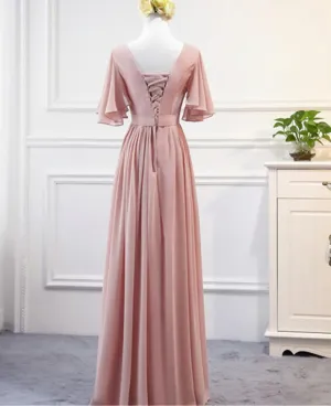 Pink Chiffon Bridesmaid Dresses , Long Formal prom gown