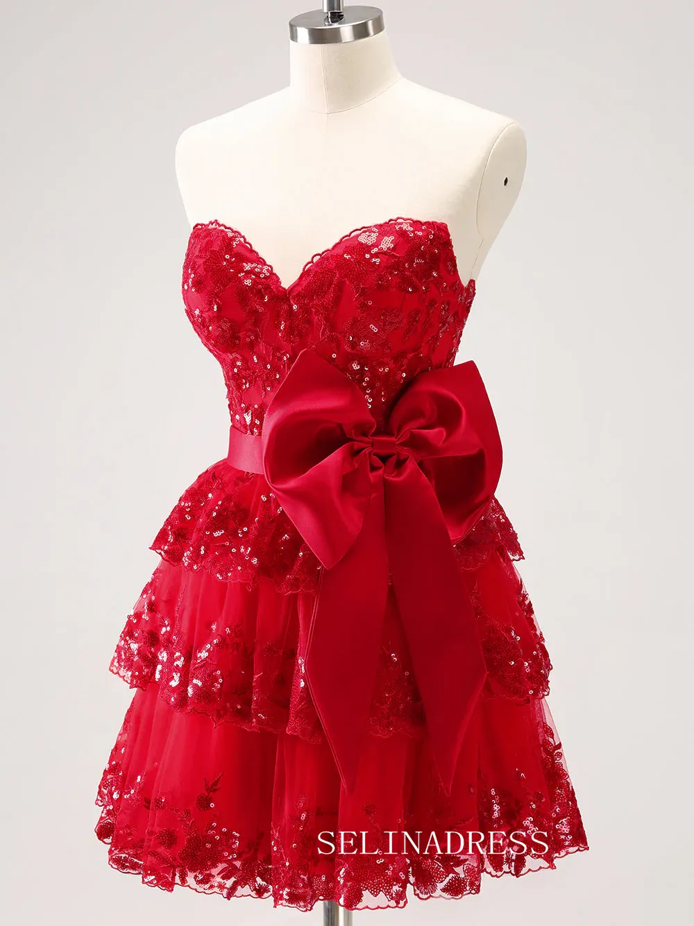 Red Sweetheart Homecoming Dresses Lace Hoco Dress Cocktail Dress #TKL2350