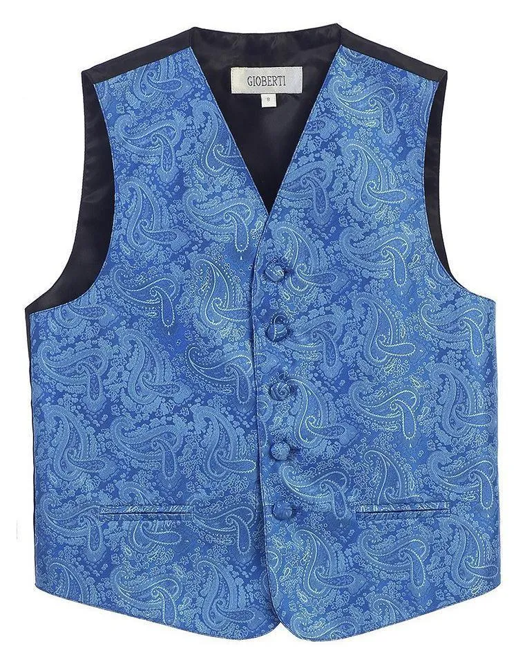 Royal Blue Formal Boys Paisley Tuxedo Vest Set