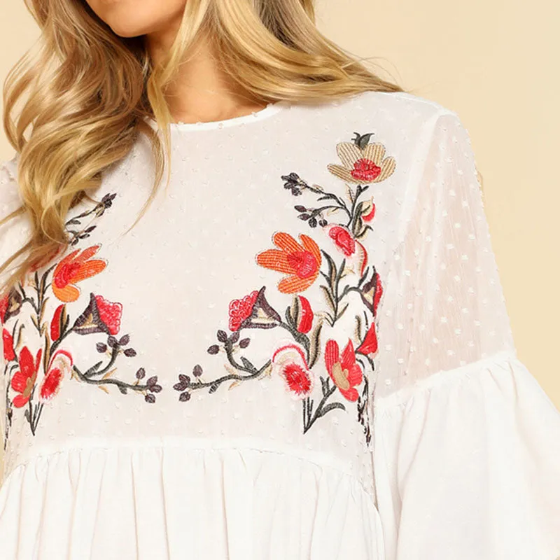 Ruffle Flower Embroidered Smock Dress