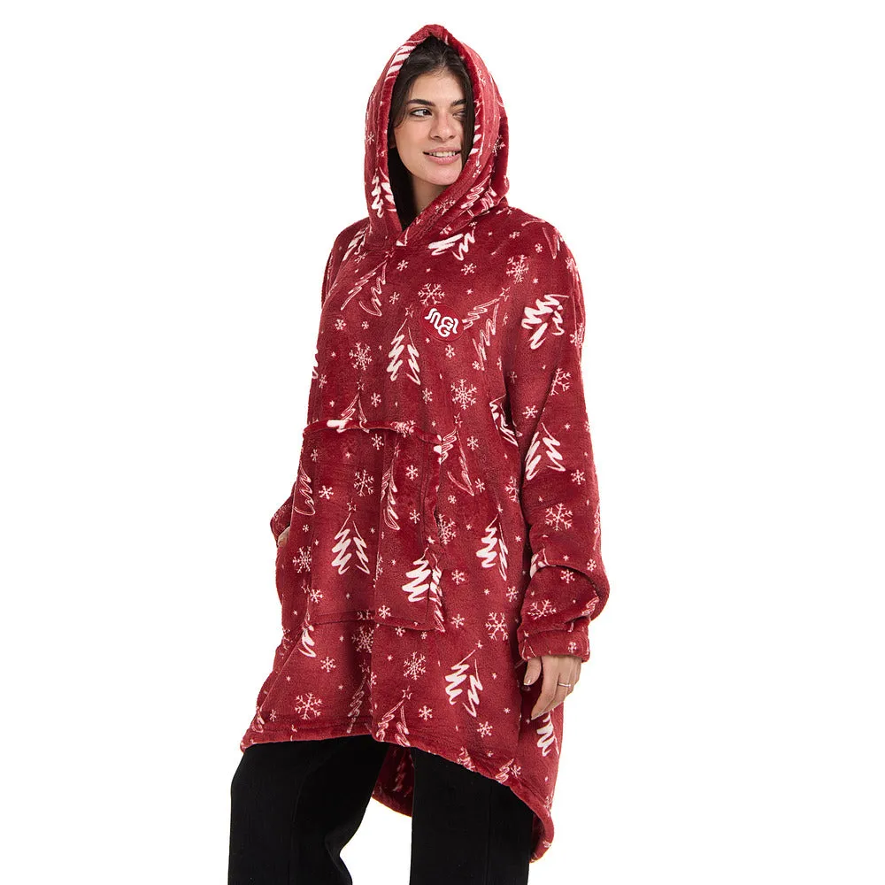 Snuggs Blanket Hoodie Red Christmas Tree