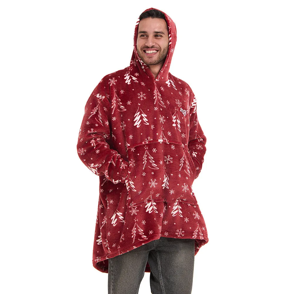 Snuggs Blanket Hoodie Red Christmas Tree