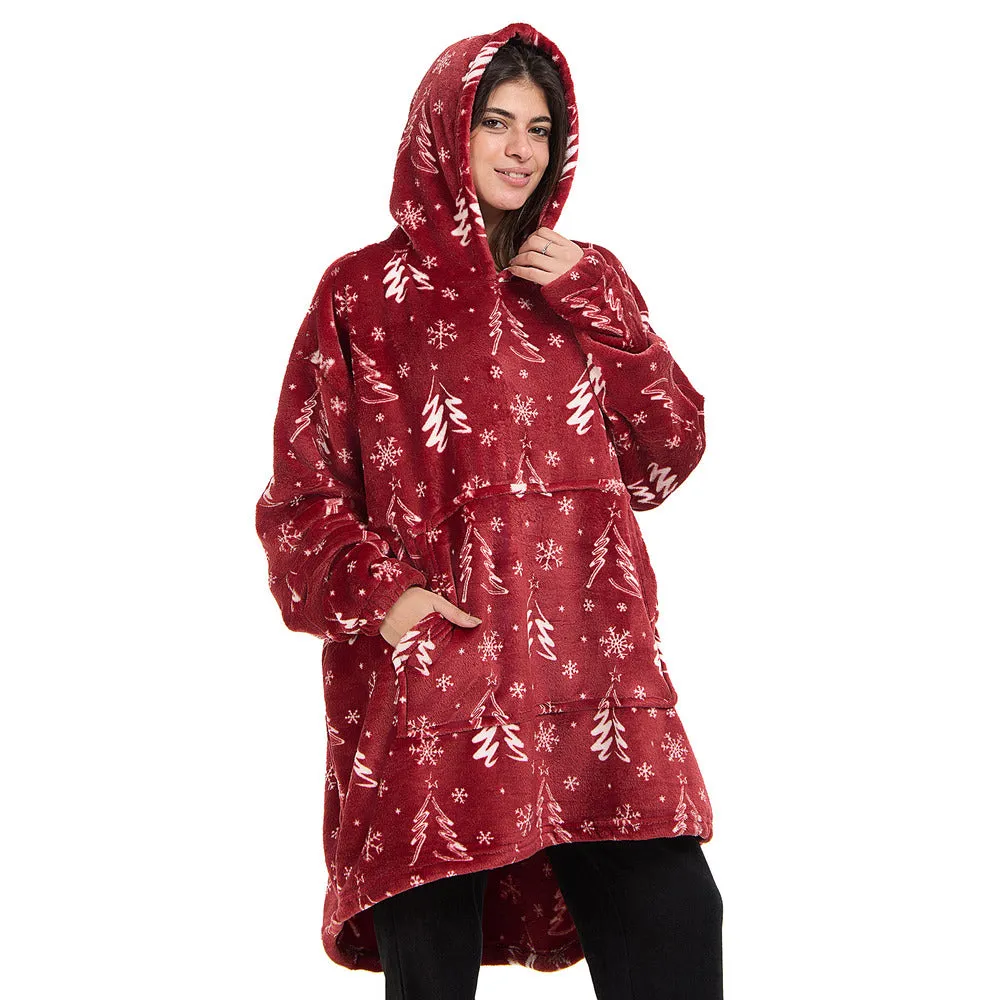 Snuggs Blanket Hoodie Red Christmas Tree