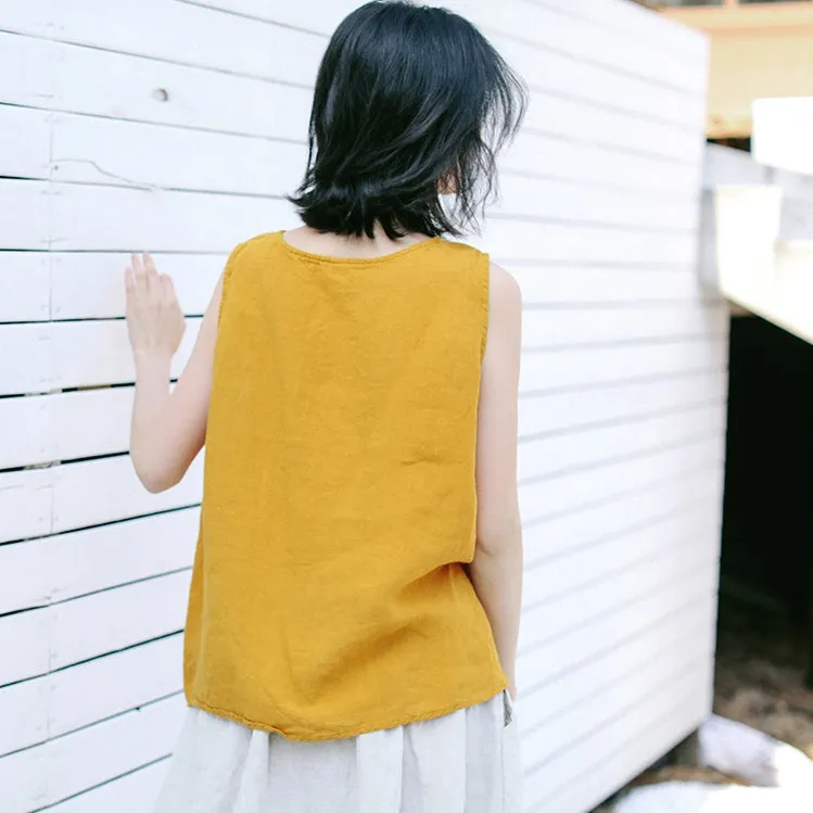 Summer Casual Yellow And Beige Vest Women Loose Cool Tank Top T9413