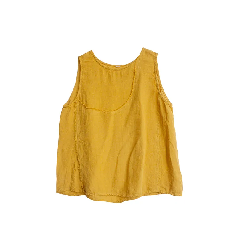 Summer Casual Yellow And Beige Vest Women Loose Cool Tank Top T9413