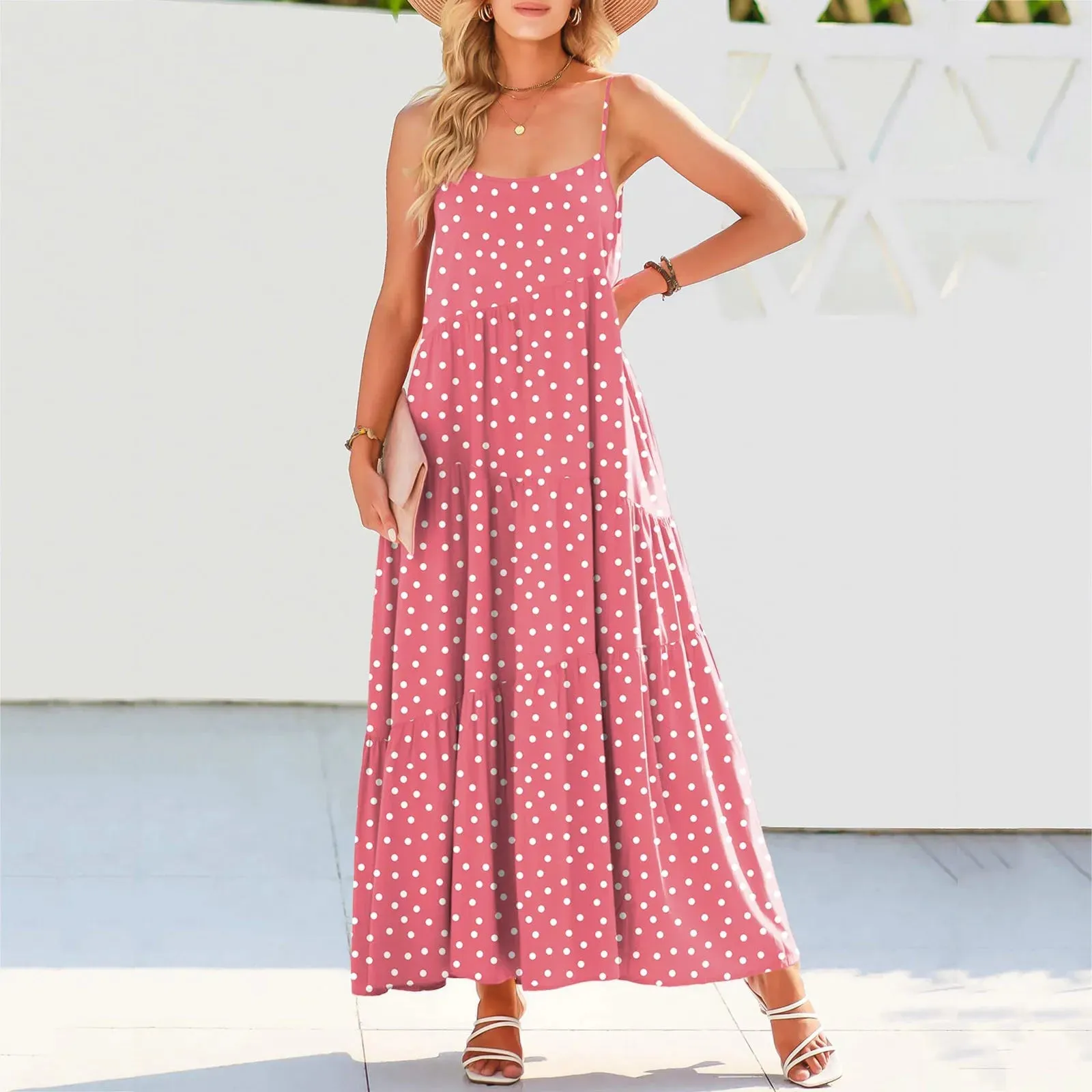 V Neck Loose A Line Polka Dots Solid Fashion Maxi Pullover Dating Casual Stylish Dress