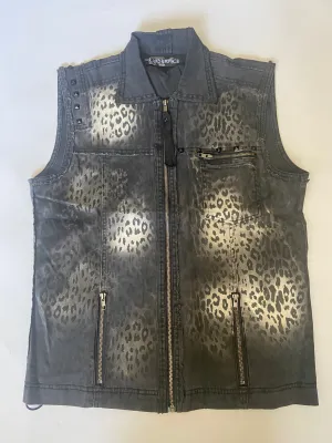 Vintage Bleached Out Black Leopard Print VEST - size M