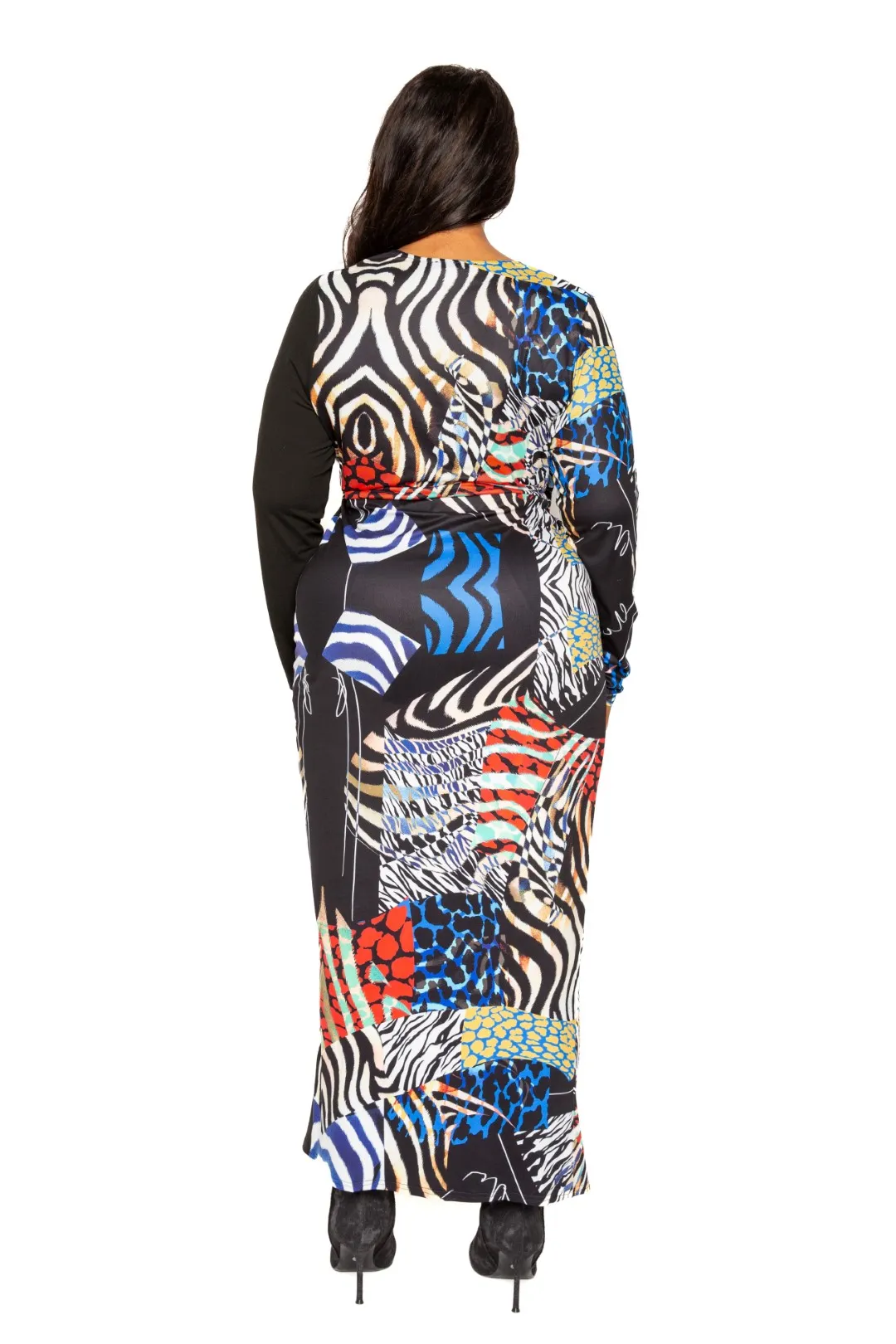 Voluptuous ( ) Plus Size Animal Print Splice Women's Dress With High-low Hem