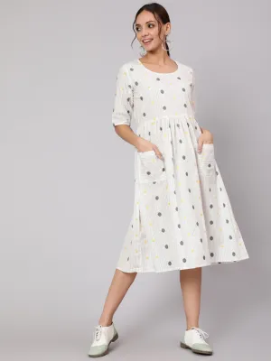 Women White Geometric Printed A- Line Dress